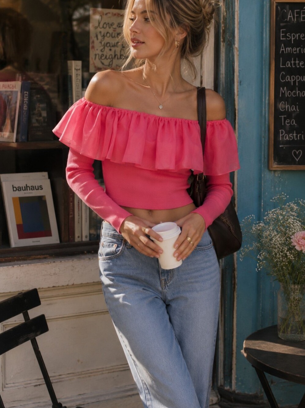 Anthropologie Pink Off-The-Shoulder Organza Ruffle Top